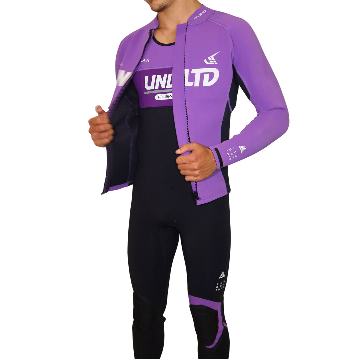 Unlimited PWC FLEAD wetsuit John, full-length neoprene wetsuit with front zipper and adjustable straps for jetski.