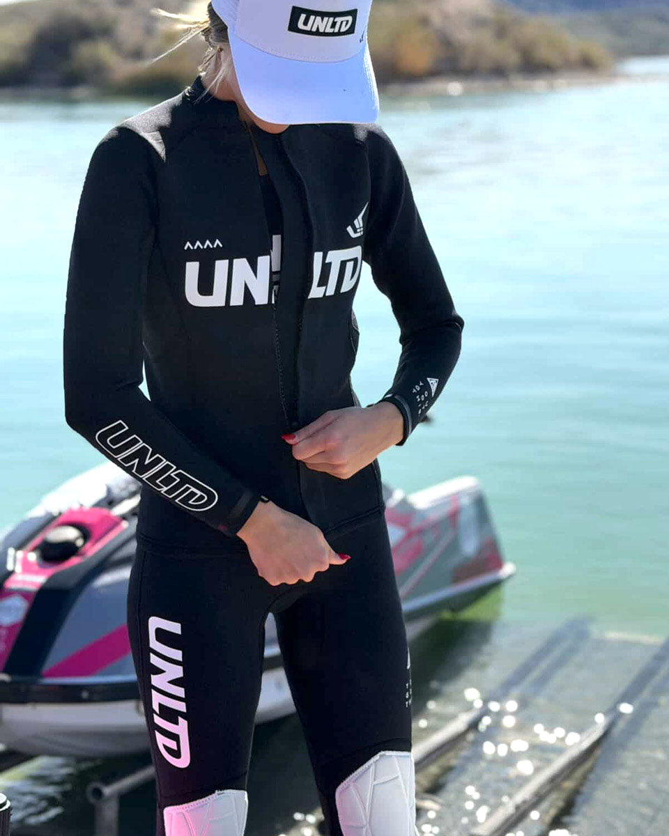 Unlimited PWC FLEAD Wet Jacket shown with waterproof fabric, adjustable collar, and sealed seams for water protection.