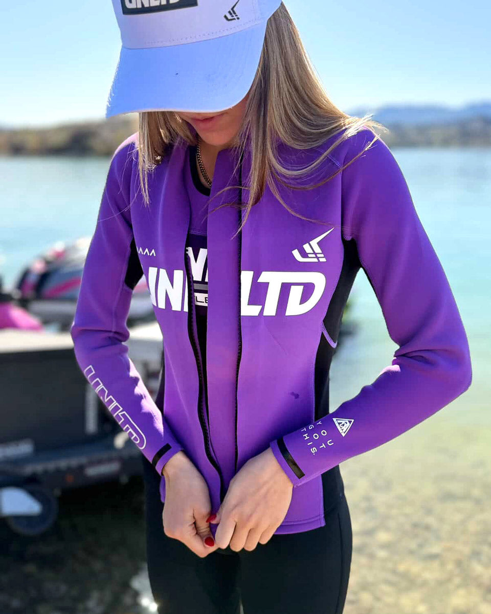 Unlimited PWC FLEAD Wet Jacket, waterproof neoprene jacket with adjustable collar and zipper for water sports and jet skiing.