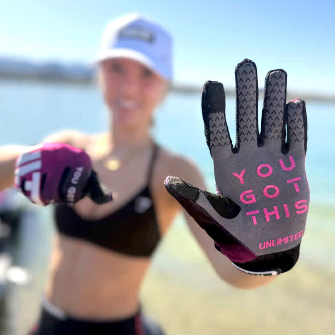 UNLIMITED PWC HYDRO X diving gloves with neoprene material and textured grip for watercraft and racing activities.