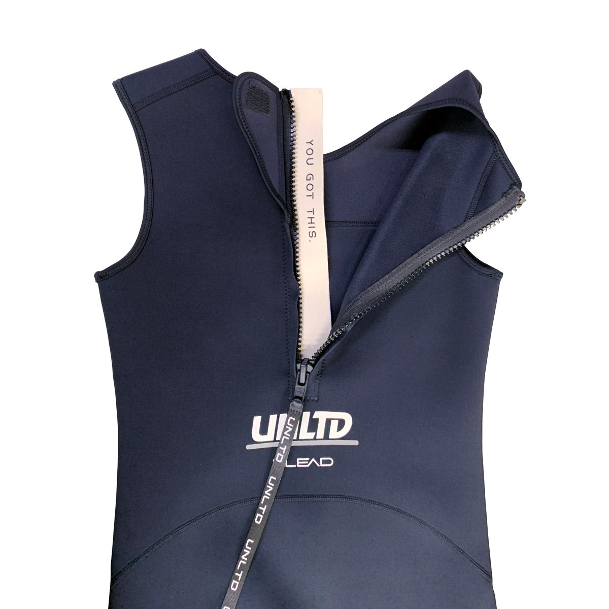 Unisex black FLEAD wetsuit from UNLIMITED PWC with a sleek design and full-body coverage for water sports.