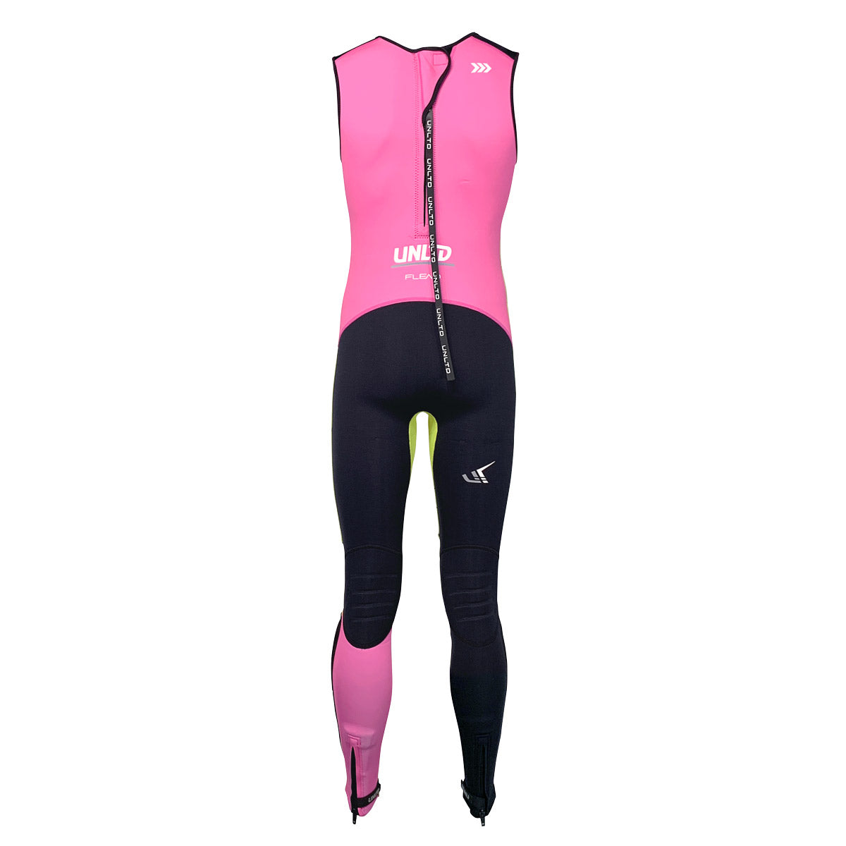 Unlimited PWC FLEAD wetsuit John, a full-body neoprene wetsuit designed for water sports, featuring a bright pink design.