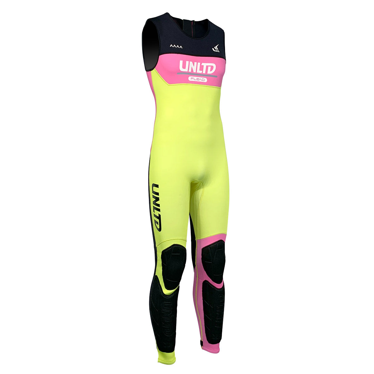 Unisex FLEAD wetsuit by UNLIMITED PWC featuring a sleek black design, made for watercraft and surfing activities.