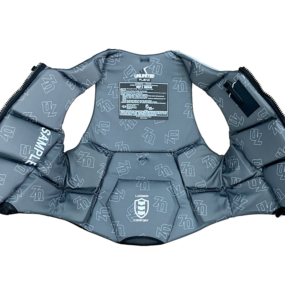 UNLIMITED PWC FLEAD NEO VEST in black, lightweight personal watercraft life vest with adjustable straps and buoyant foam padding.