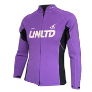 Purple FLEAD Wet Jacket by UNLIMITED PWC with adjustable straps and waterproof material, designed for water sports and outdoor activities.