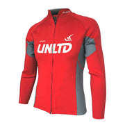 Unlimited PWC FLEAD wet jacket showing a waterproof, red wetsuit jacket with adjustable collar and sealed seams for water protection.