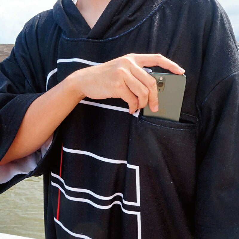 Microfibered Pull-over Towel Hoodie -BLACK-