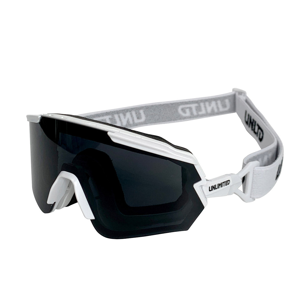 Unlimited-PWC Dual Flexion sunglasses with adjustable arms and sleek white frames, designed for comfortable, versatile wear.