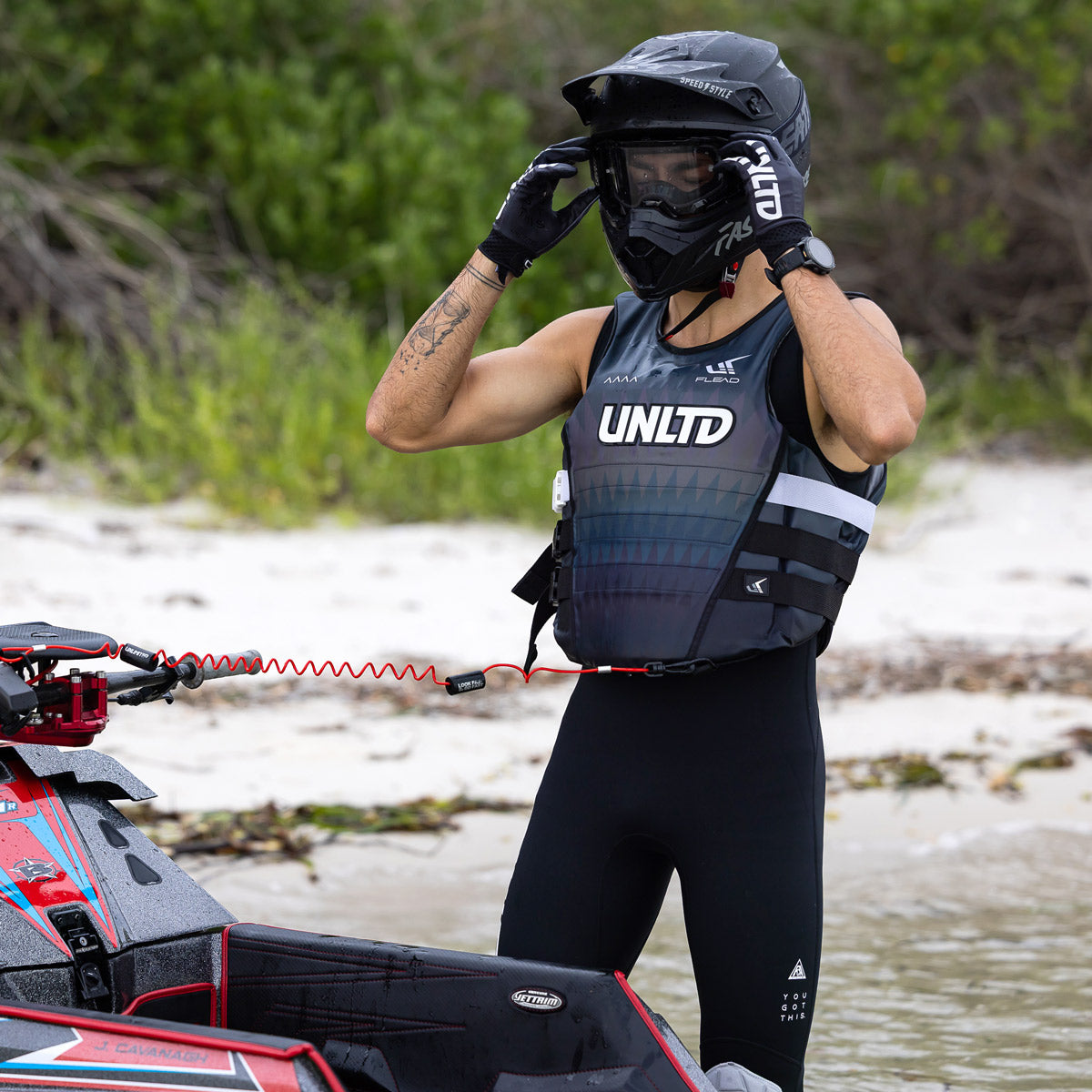 Unlimited PWC FLEAD S/E LIFE VEST, a high-visibility safety vest with adjustable straps and reflective accents for water safety.