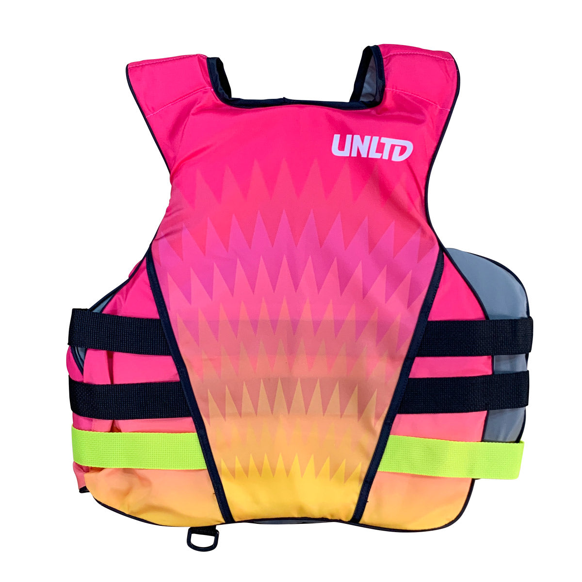 Unlimited PWC FLEAD S/E LIFE VEST showing front view with adjustable straps and bright pink color for safety and visibility.