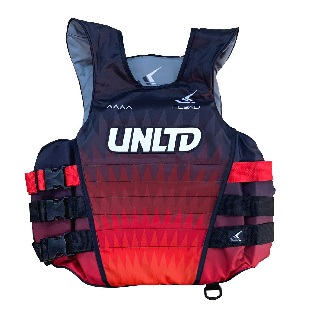 Unlimited PWC FLEAD S/E LIFE VEST, red personal flotation device with adjustable straps and reflective elements for safety.