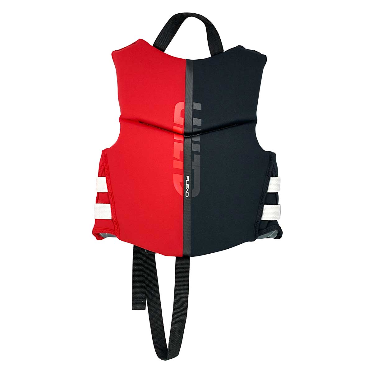 Child Neo Life Vest by Unlimited PWC with adjustable straps and bright red color for safety during water activities.