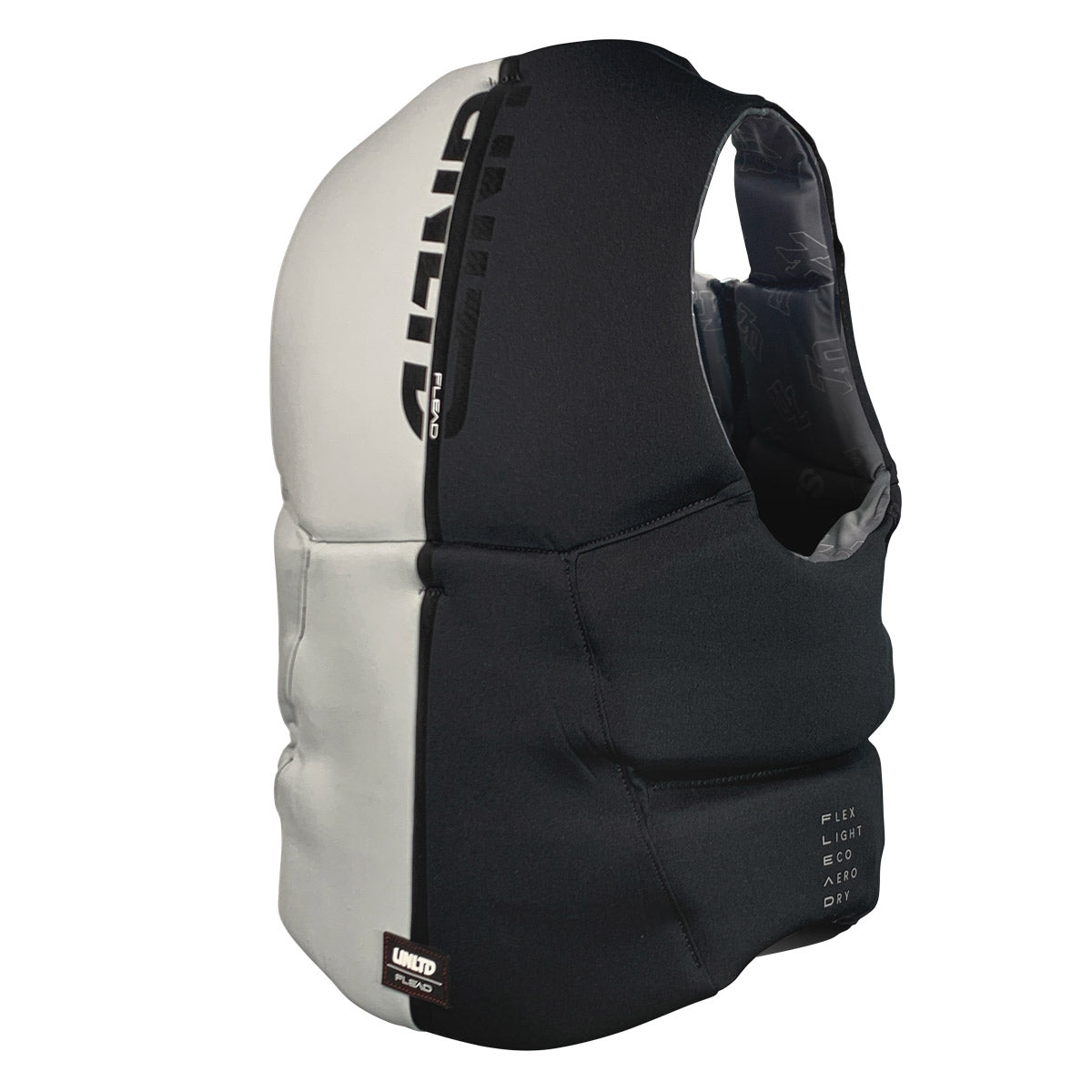 Unlimited PWC FLEAD NEO vest, a black neoprene life vest with adjustable straps and foam padding for water safety.