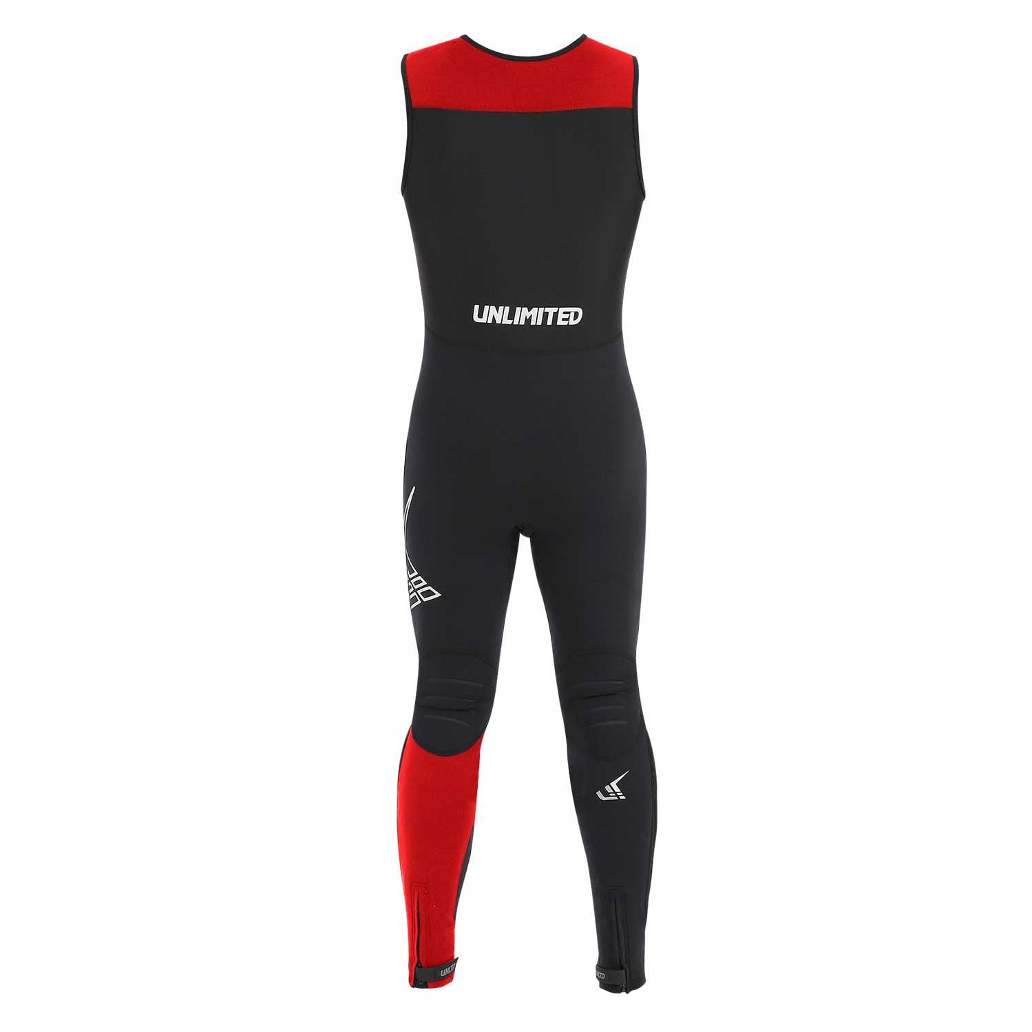 Unlimited PWC Hybrid Wetsuit John, black and red, featuring flexible neoprene material and reinforced seams for water sports.